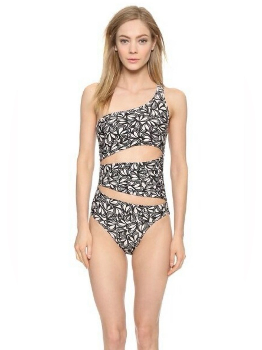 Adidas by Stella McCartney Black & White One-Shoulder Cutout Swirl One-Piece
C5
